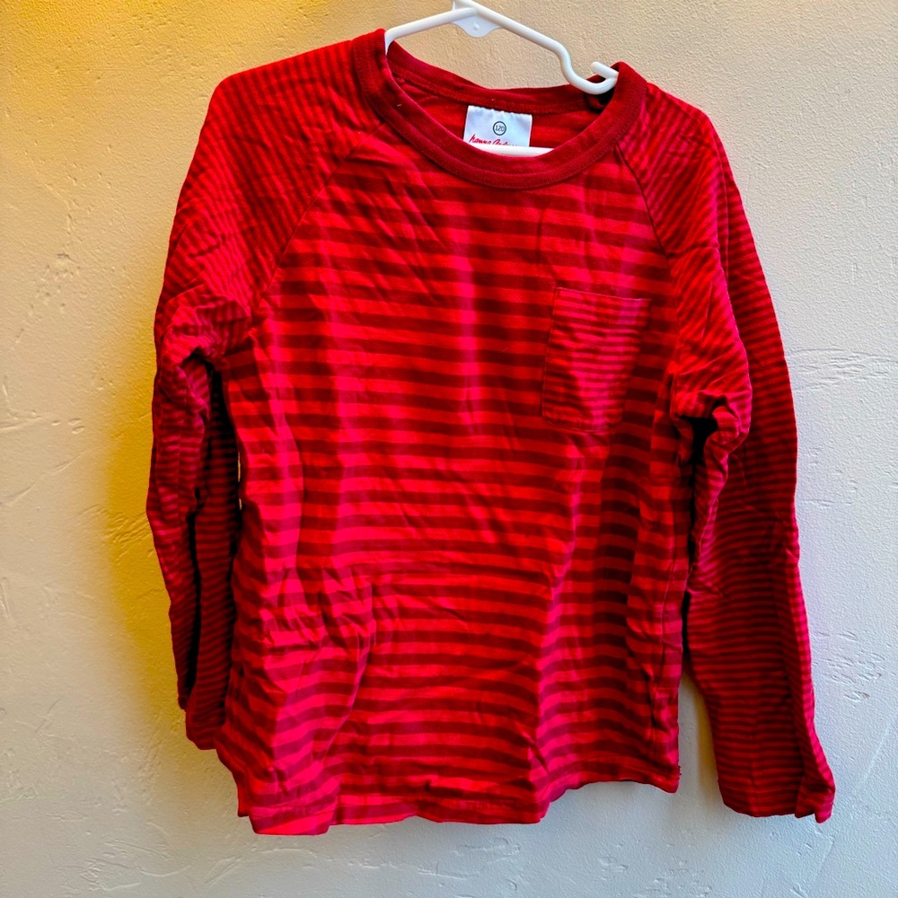 Boys Hanna Andersson soft cotton long sleeve stipe cotton pocket T  120 cm 6-7